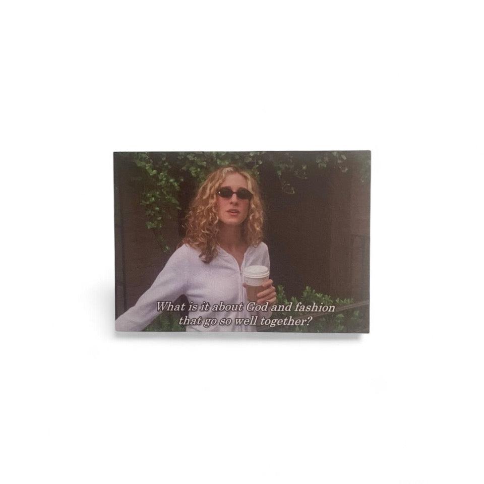 CARRIE, GOD & FASHION postcard