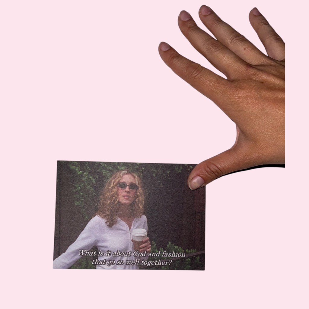 CARRIE, GOD & FASHION postcard