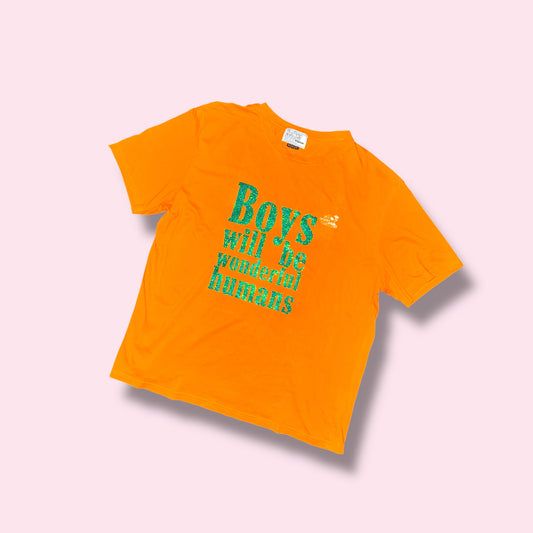 BOYS WILL BE WONDERFUL HUMANS Vintage Second-Hand Shirt orange