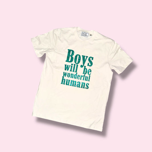 BOYS WILL BE WONDERFUL HUMANS Vintage Second-Hand Shirt white